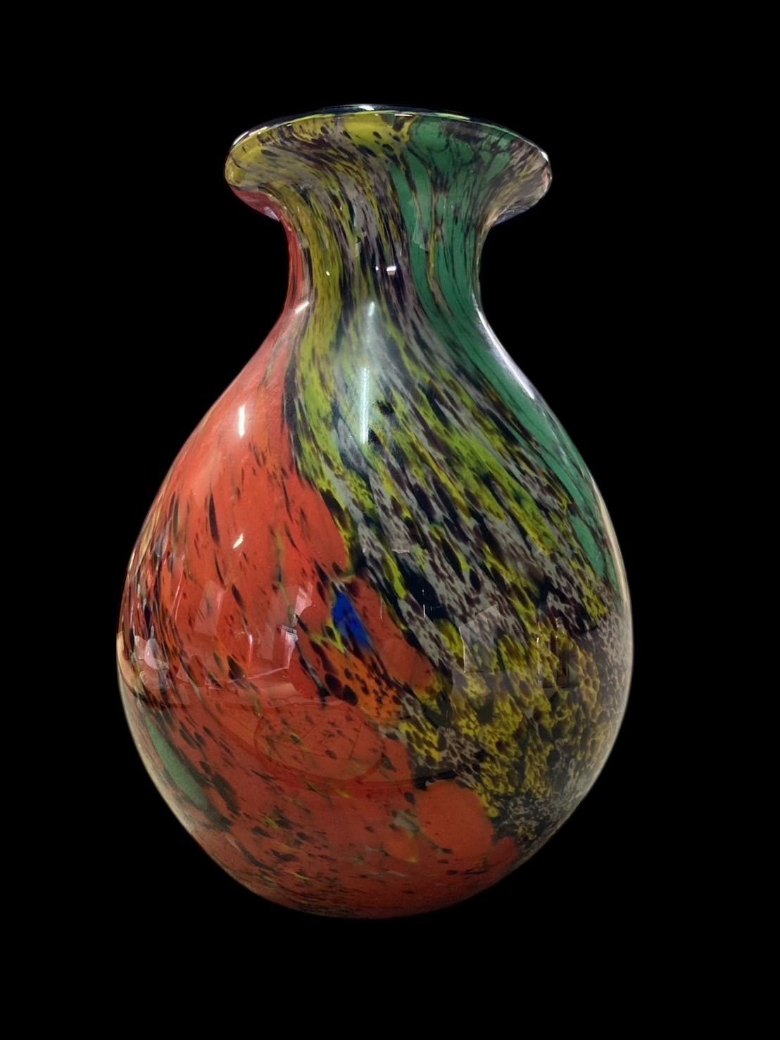 金箔入り カメイガラス製 マルチカラー ガラス花瓶﻿ 昭和レトロ カメイ