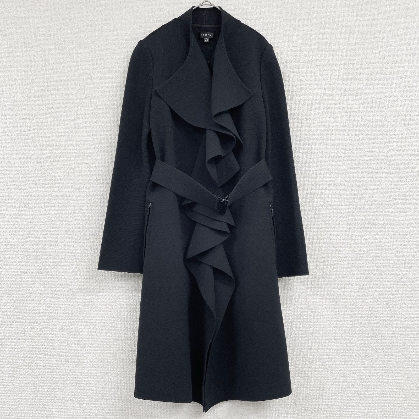 新品未使用✨エポカ　ミラノリブニットコート　定価14万　40 EPOCA エポカ ロングコート ニット ミラノリブ フリル ベルト レーヨン