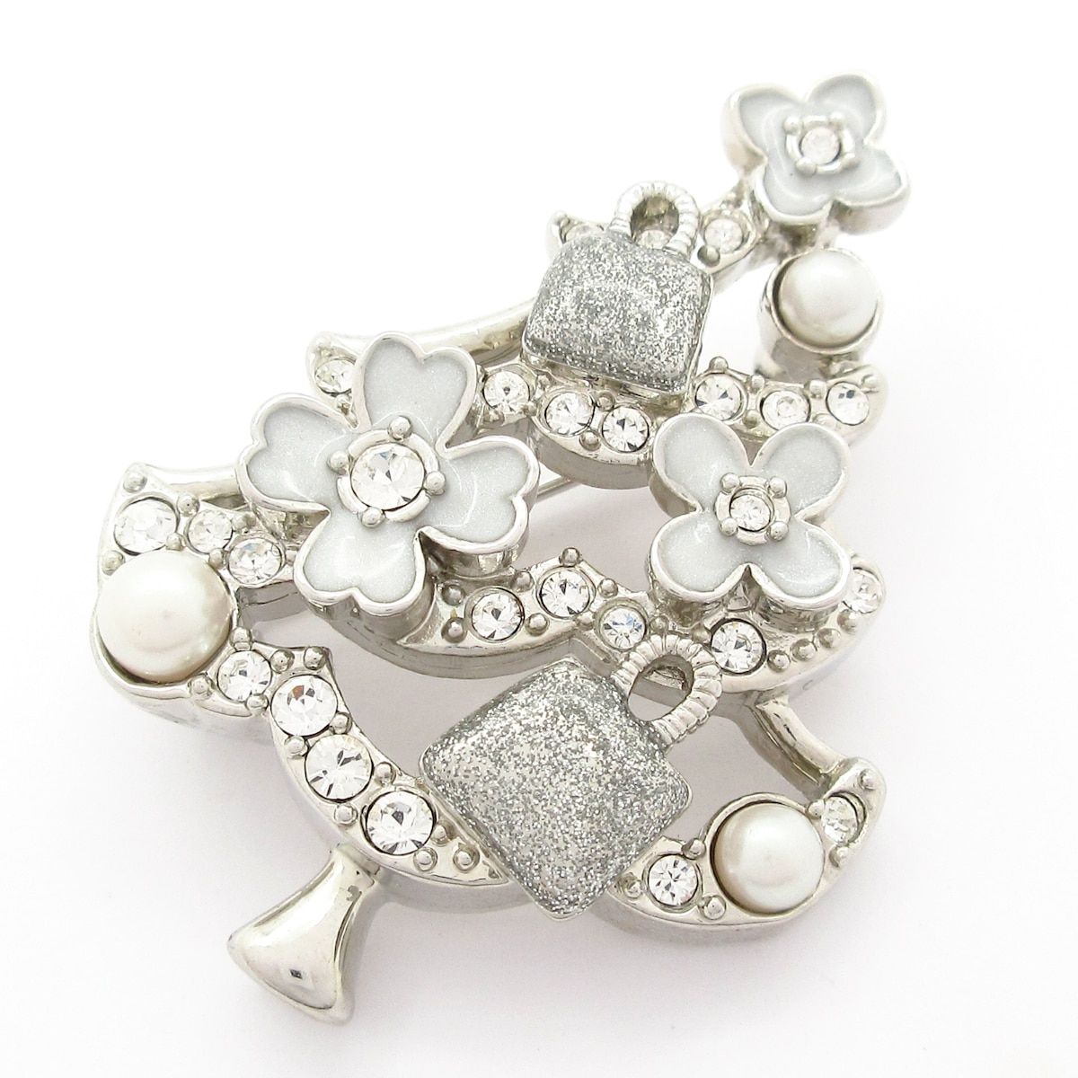 ANTEPRIMA アンテプリマ ブローチ - シルバー×白 フラワー 花 ラインストーン