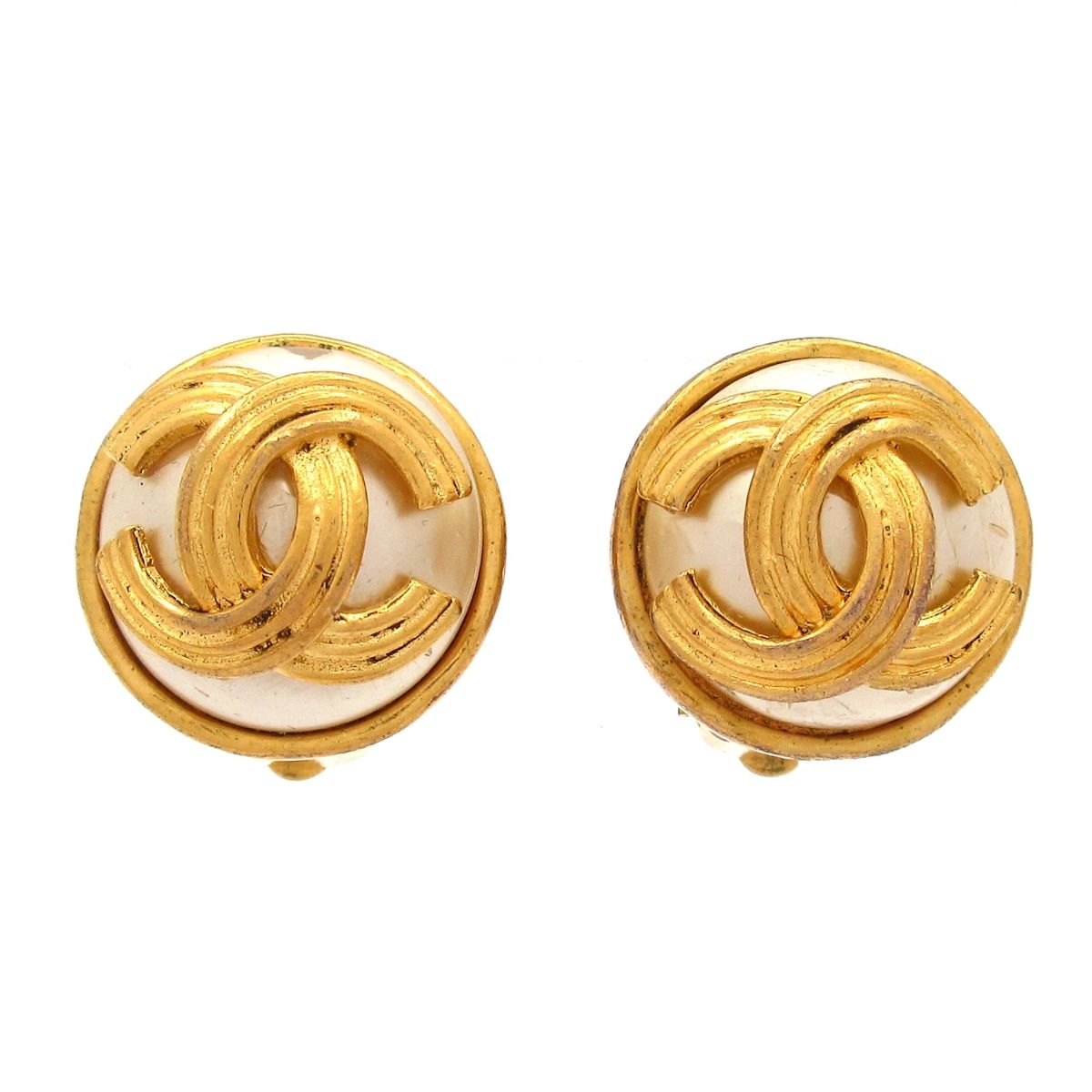 CHANEL シャネル イヤリング - ゴールド×白 ココマーク パール