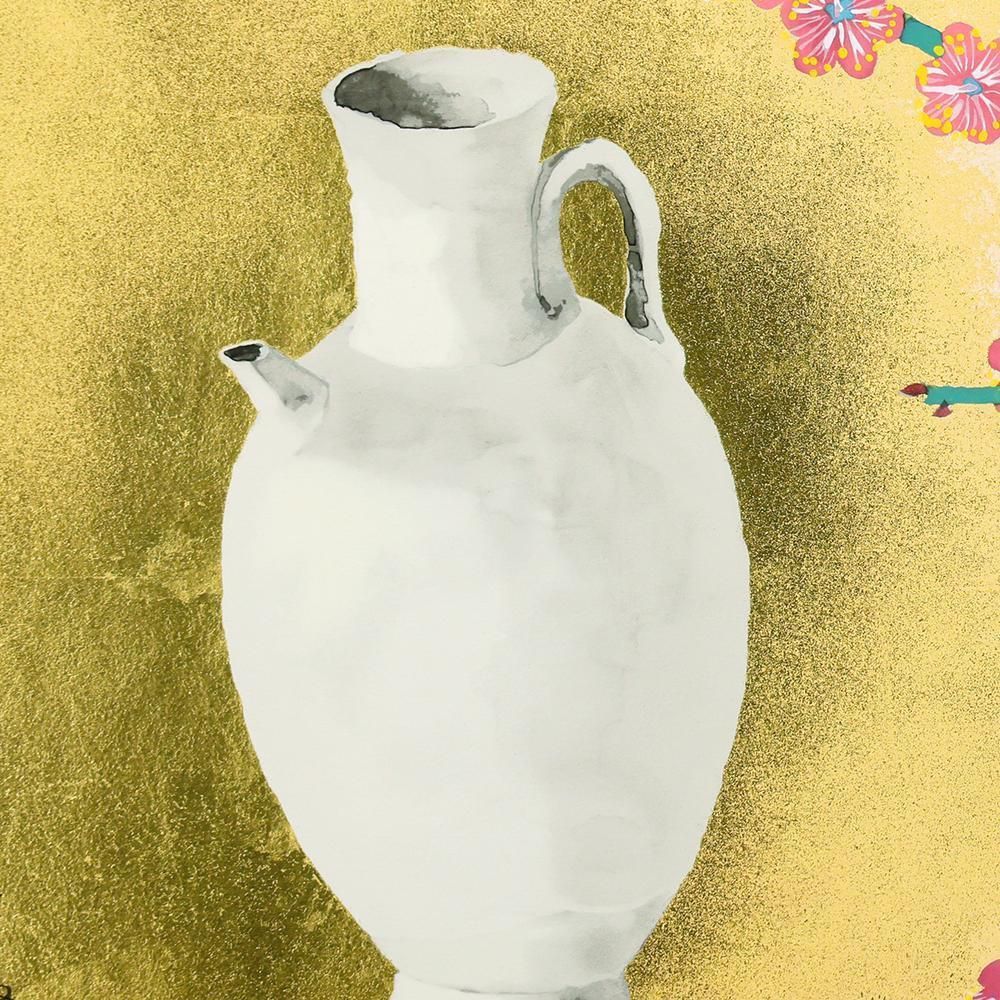 真作】【WISH】小倉遊亀「白磁と紅梅」リトグラフ 約10号 1997年作 本