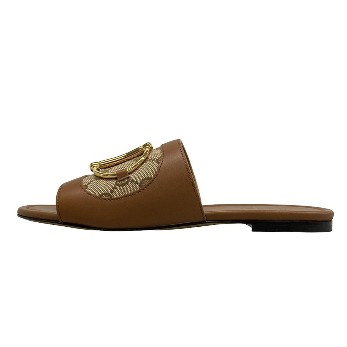 GUCCI グッチ ミュール 38 834427 ブラウン ベージュ ゴールド ホースビット レザー