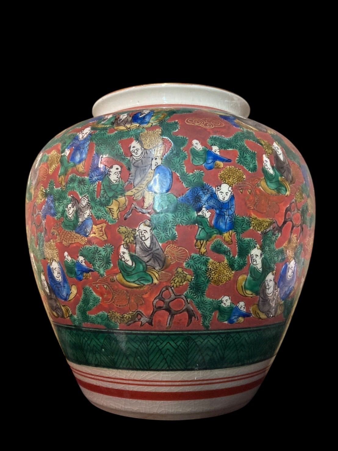 九谷焼 木米(もくべい)風花瓶 伝統的 色絵陶磁器 花瓶 模様 青木木米