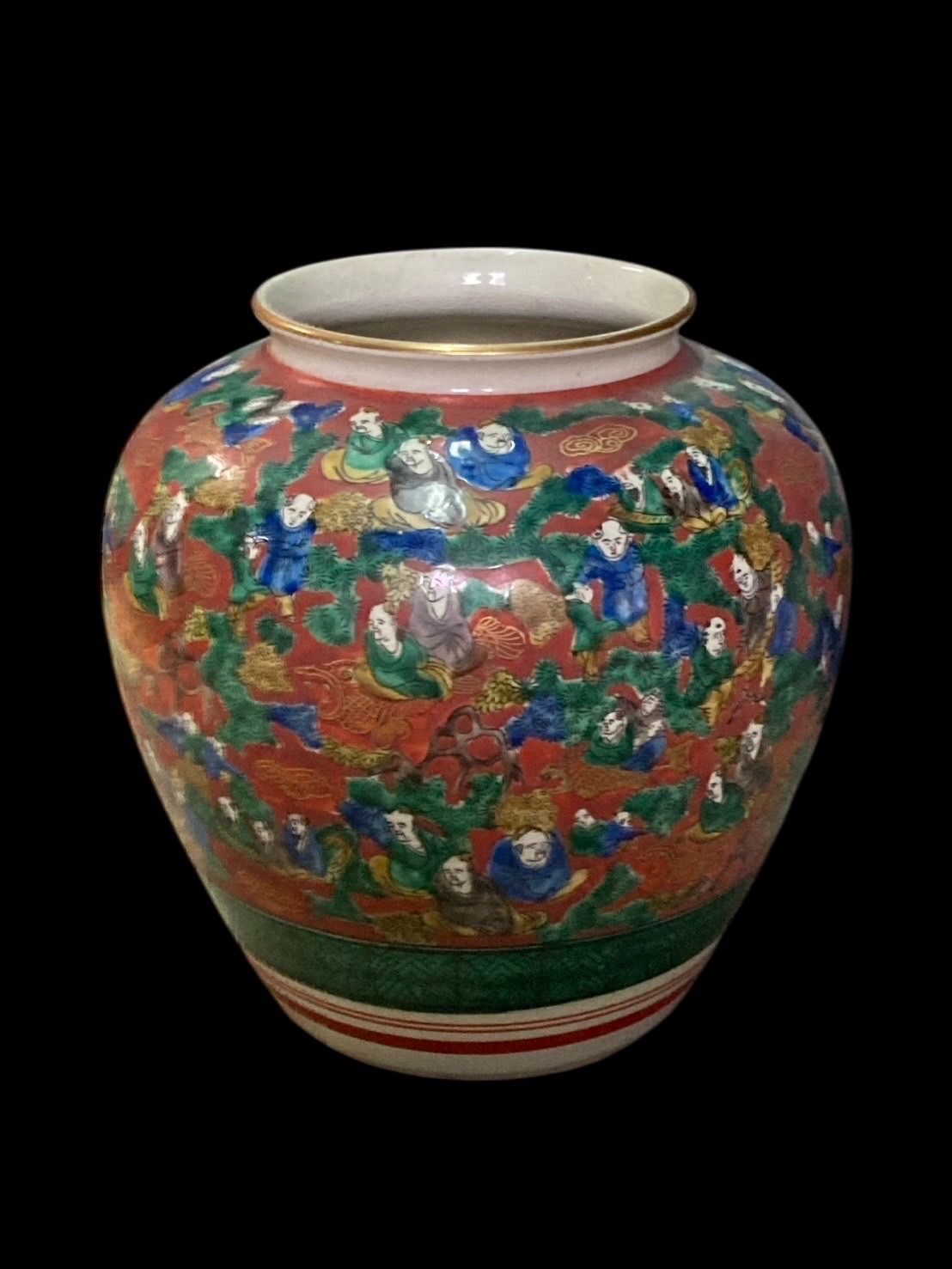 九谷焼 木米(もくべい)風花瓶 伝統的 色絵陶磁器 花瓶 模様 青木木米