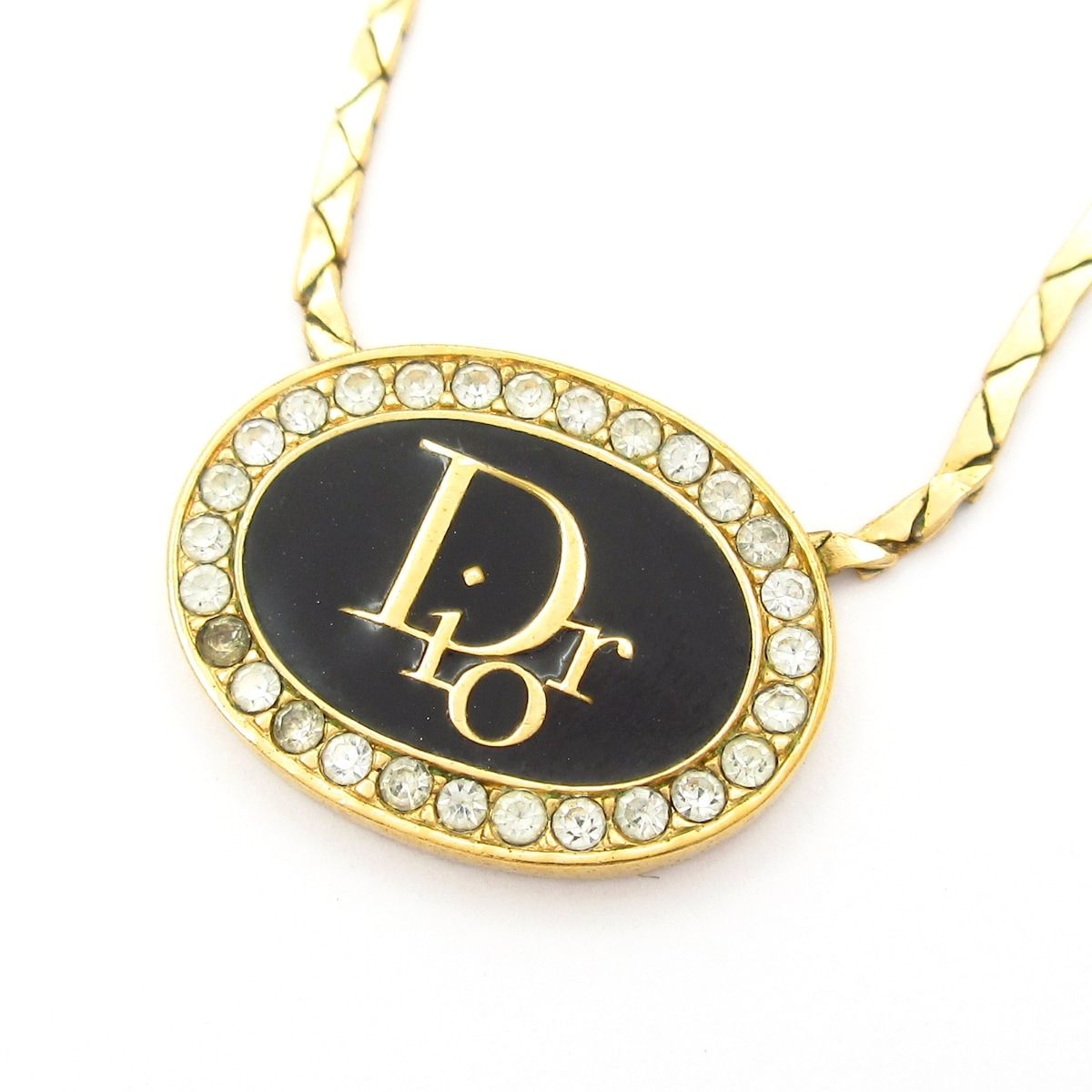 DIOR ChristianDior ディオール クリスチャンディオール ネックレス ゴールド 黒 クリア ロゴプレート
