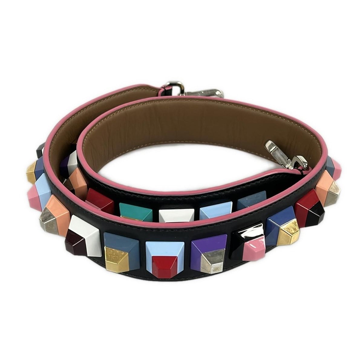 FENDI フェンディ ショルダーストラップ ストラップユー 黒×マルチ スタッズ レザー