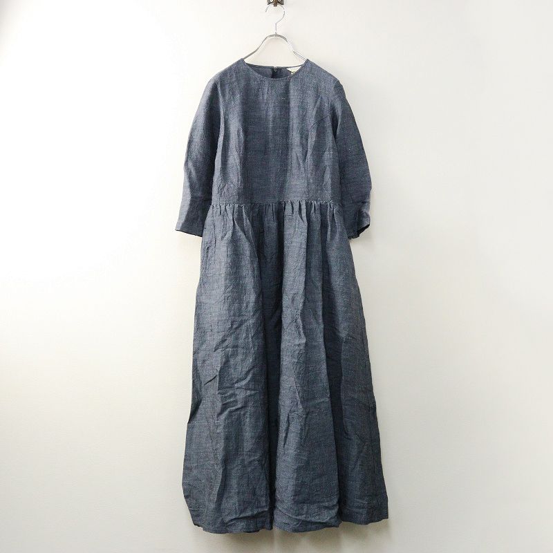 定価40700円 ススリ SUSURI リネンレーヨン ヘンズドレス 1 シャンブレーブルー┃ワンピース ロング マキシ