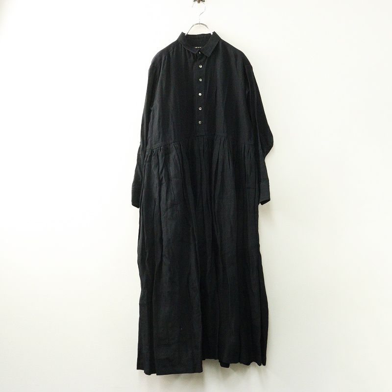マンズテーラー R D M Co リネンシャツドレス ブラック┃黒 ギャザーワンピース 麻