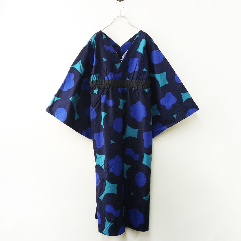ソウソウ SOU 京都 行 一つ身 可憐 かれん S 紺色┃和服 総柄 花柄 ワンピース