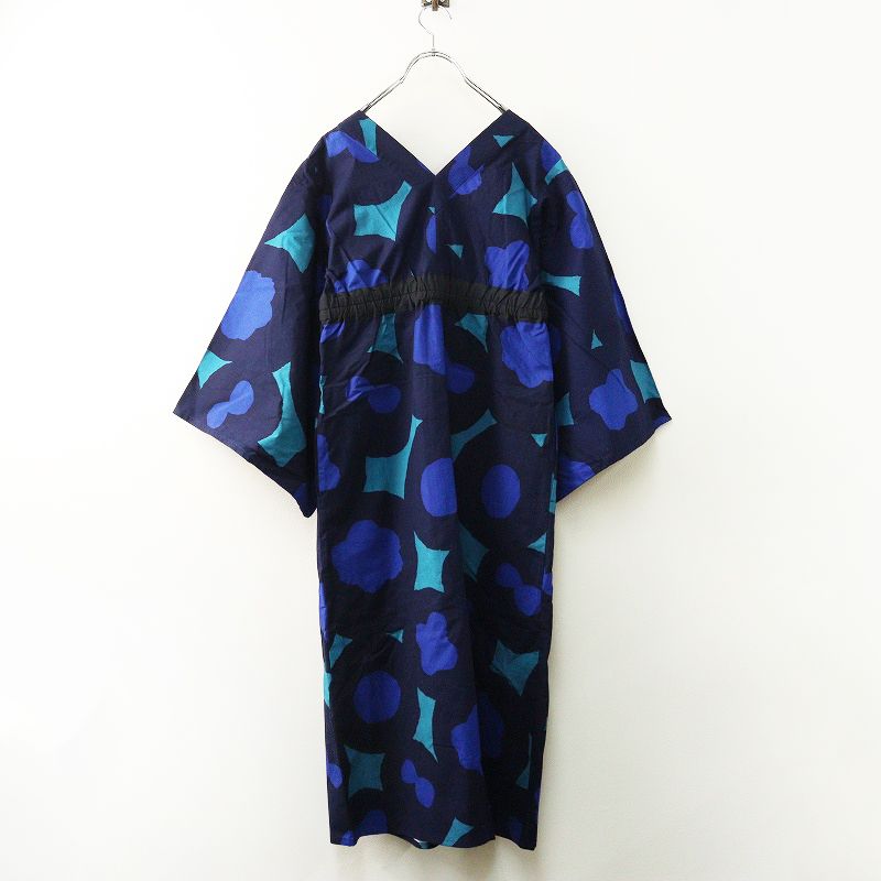 ソウソウ SOU 京都 行 一つ身 可憐 かれん S 紺色┃和服 総柄 花柄 ワンピース