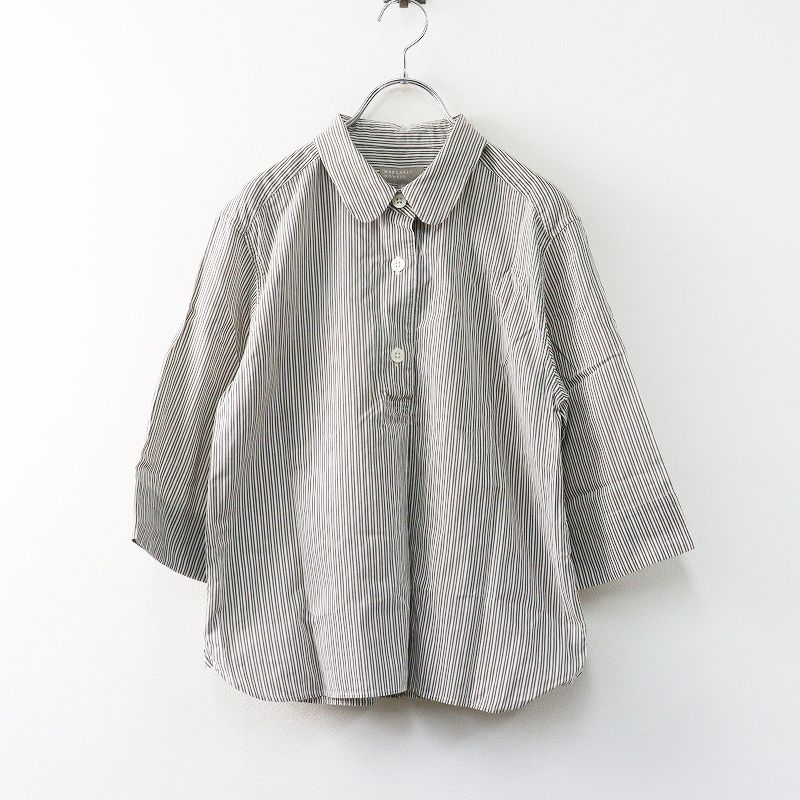 マーガレットハウエル HOWELL TRAMS STRIPE COTTON SILK ストライプコットンシルクシャツ 2 ブラウン┃