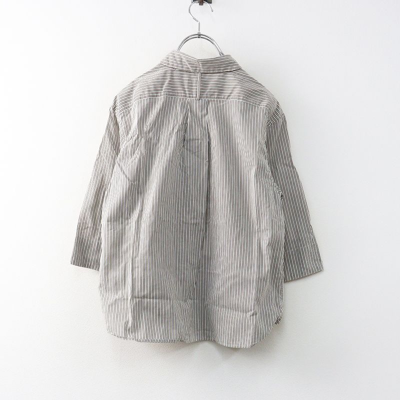 マーガレットハウエル HOWELL TRAMS STRIPE COTTON SILK ストライプコットンシルクシャツ 2 ブラウン┃