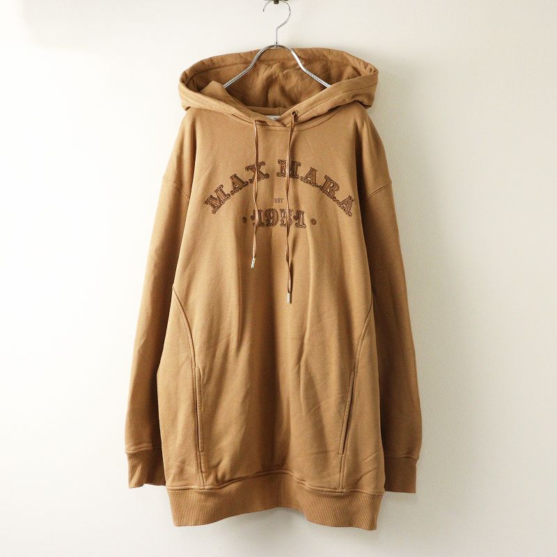JPタグ 白タグ マックスマーラ MAX MARA ADITO ロゴパッチチュニック丈 プルオーバーパーカー S キャメル┃トップス