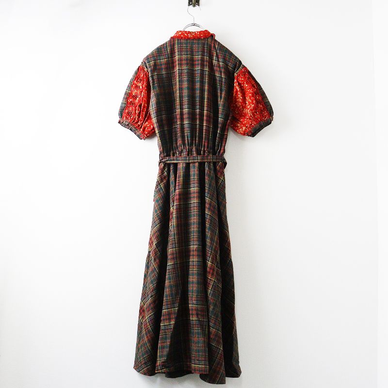 ピンクハウス PINK HOUSE チェック フラワー 切り替え ワンピース ｜グリーン系 レッド パッチワーク ピンタック