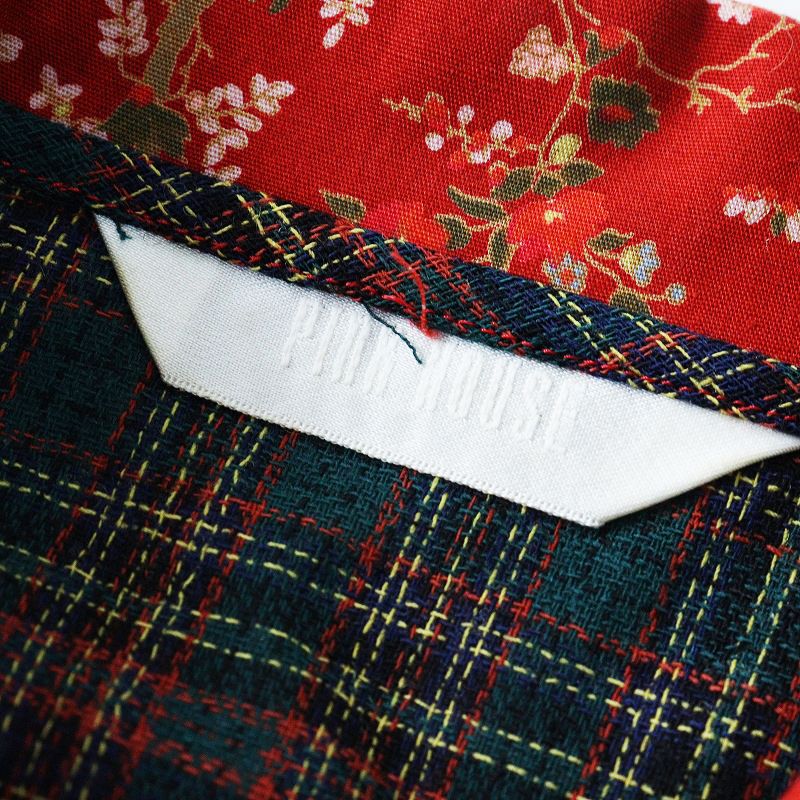  ピンクハウス PINK HOUSE チェック フラワー 切り替え ワンピース グリーン系 レッド パッチワーク ピンタック その他 その他