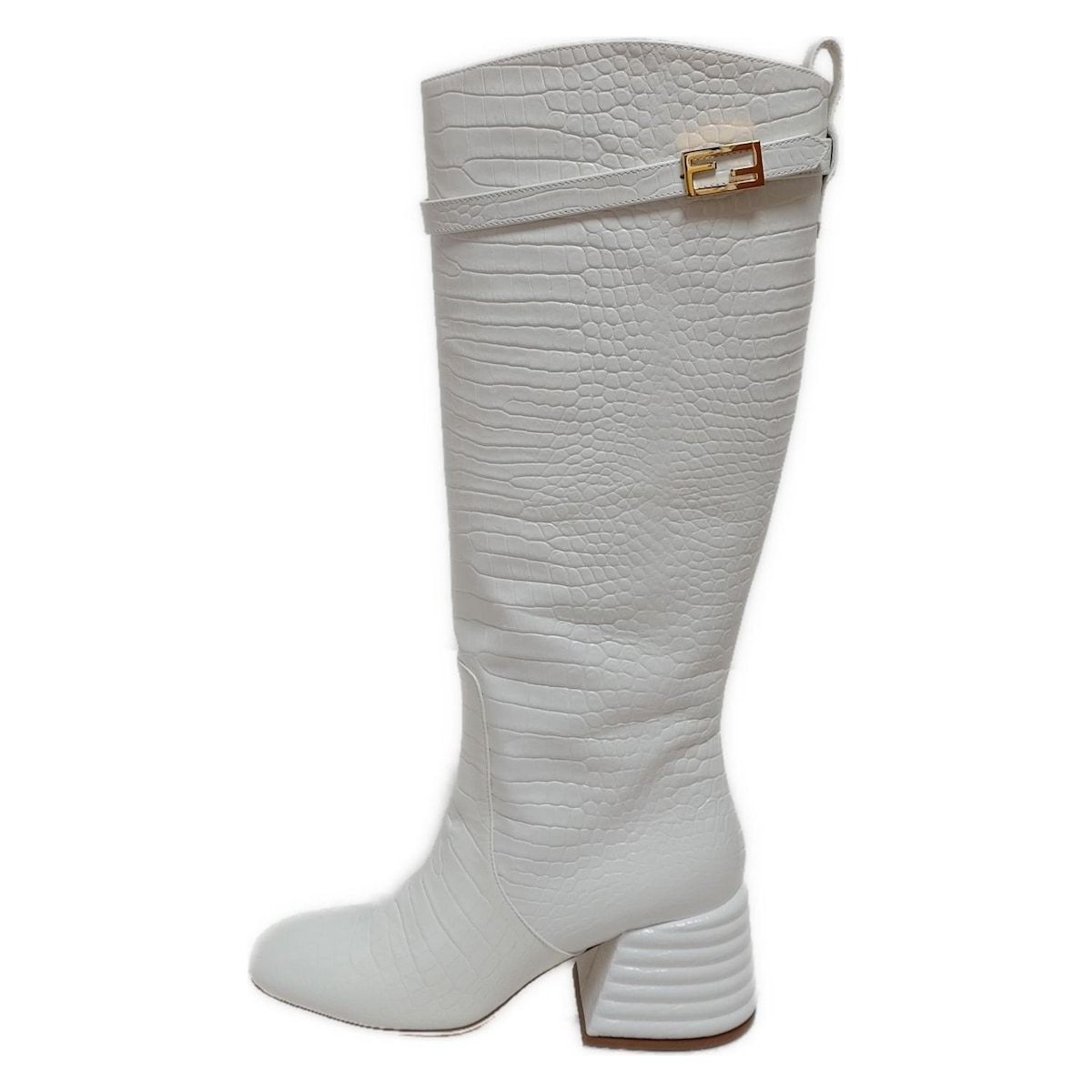 FENDI フェンディ ロングブーツ 36 1 2 D レディース - 白 型押し加工 レザー