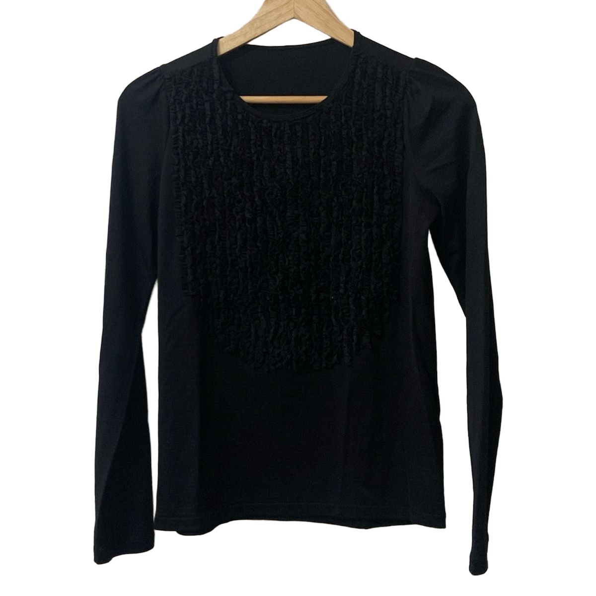 Drawer ドゥロワー 長袖カットソー サイズ1 S レディース - 黒 クルーネック フリル