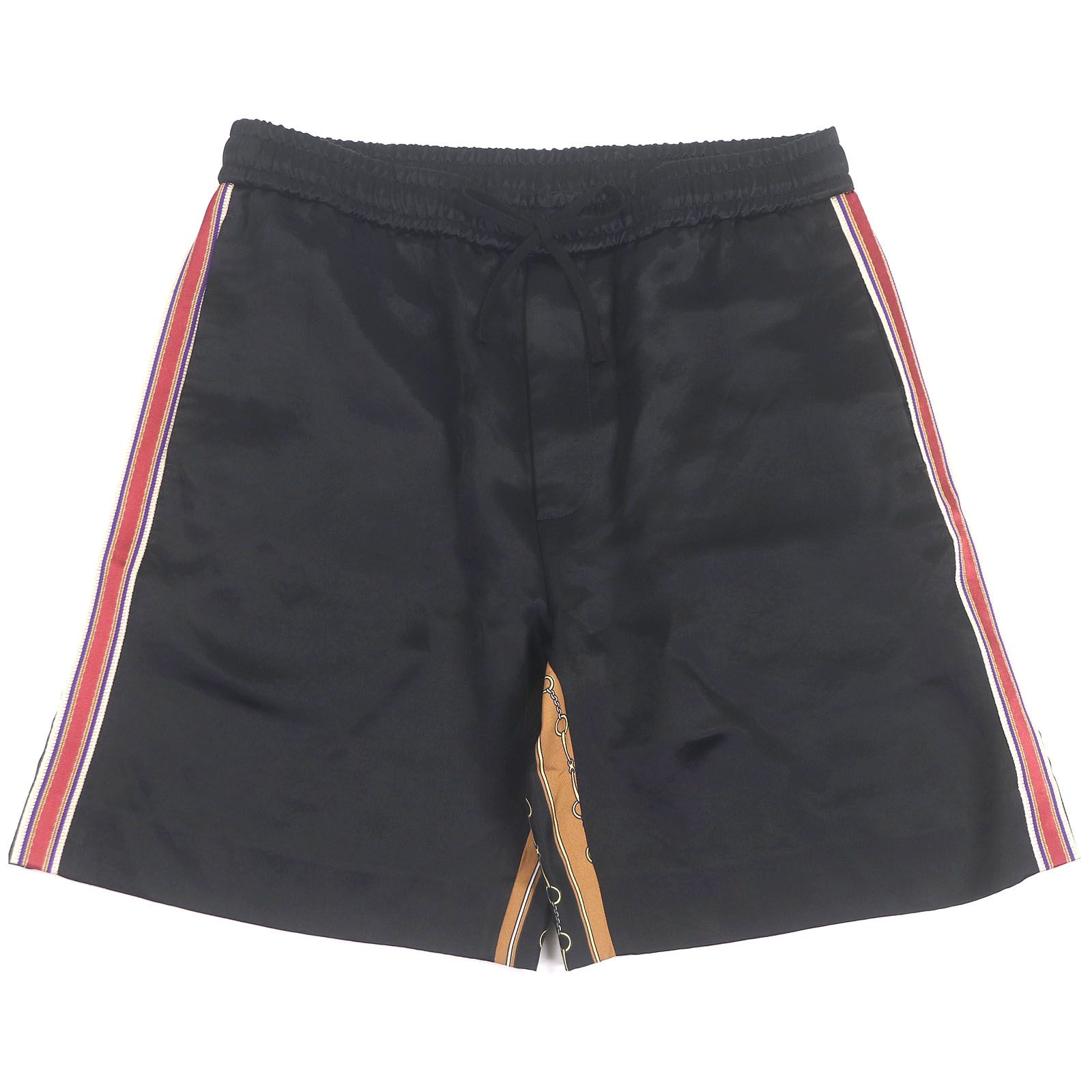 美品□GUCCI グッチ 572500 一部シルク100％ バイマテリアルプリント ショーツ ブラック系 46 イタリア製 正規品 美品□GUCCI グッチ 572500 一部シルク100％ バイマテリアルプリント