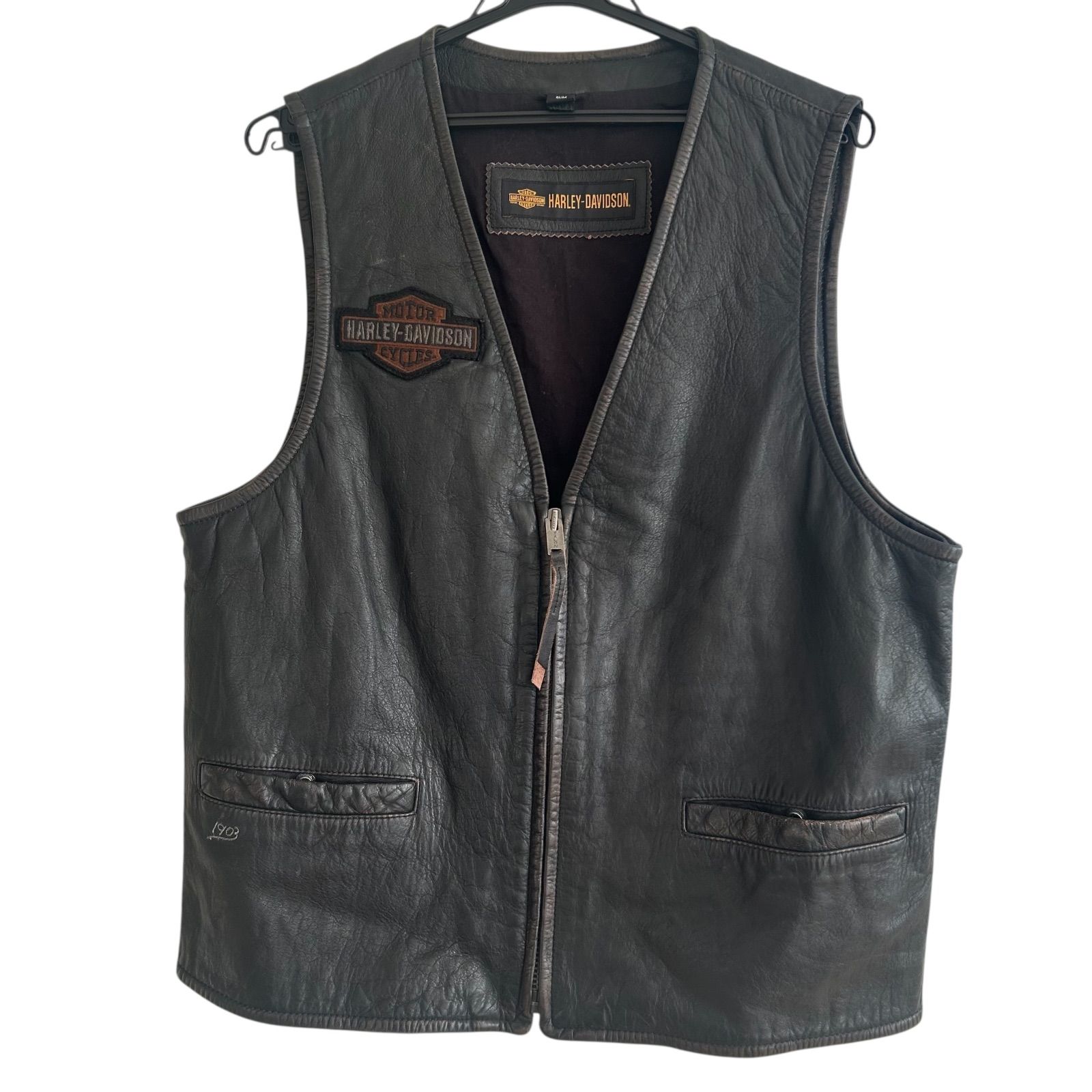 Harley-Davidsonハーレーダビッドソン 本革レザーベスト L黒 Harley-Davidsonハーレーダビッドソン 本革レザーベスト L黒 - メルカリ