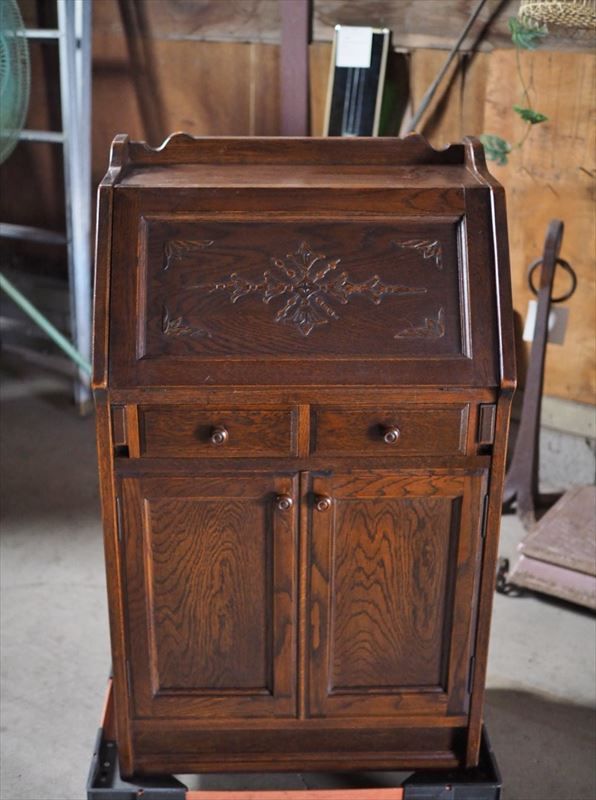 楢材造り 小ぶりなライティングデスク 昭和後期 古録展 品番F 4546