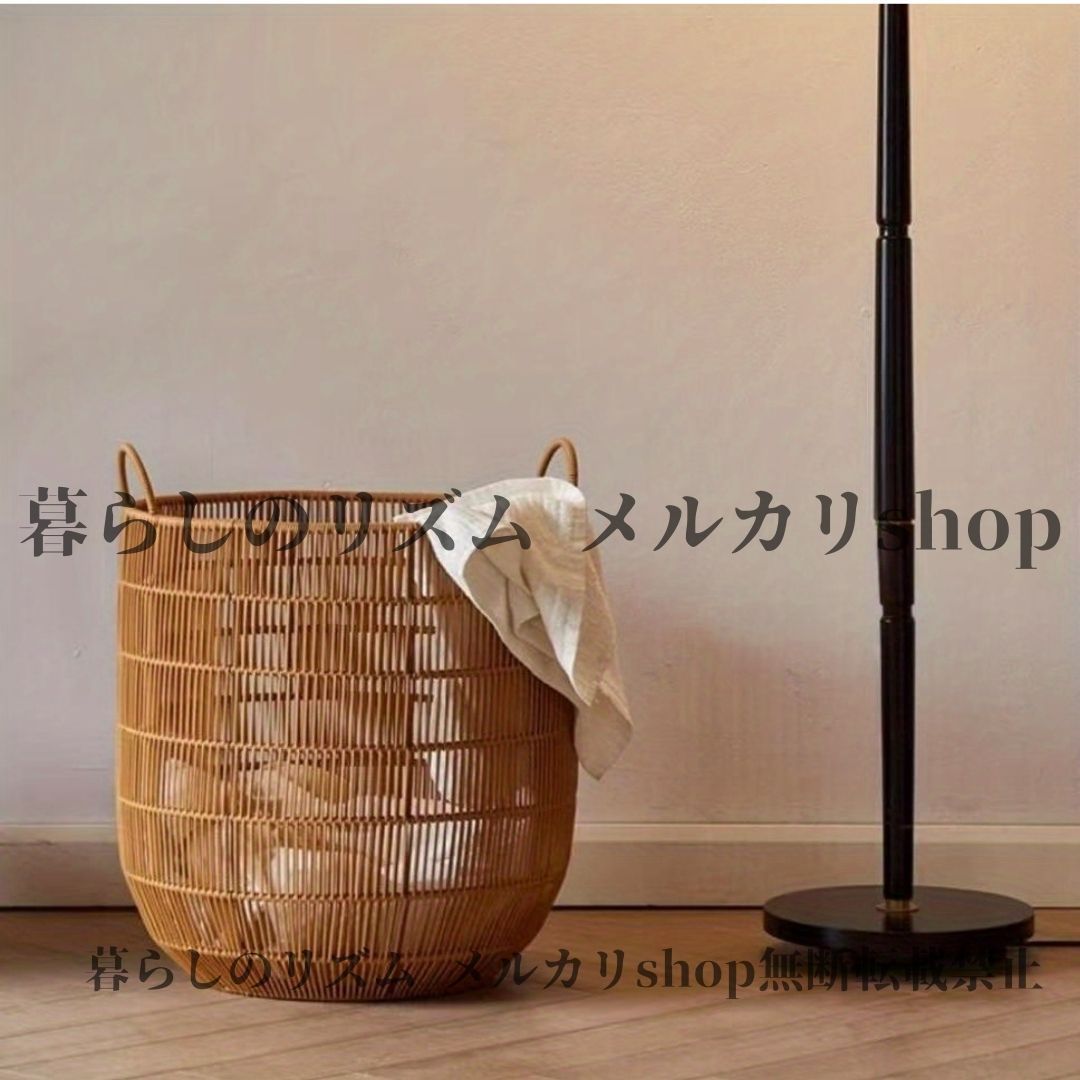ランドリーバスケット プラスチック製 ラタン調 丈夫な丸型フレーム オープントップ蓋付き 寝室 浴室 バスルーム 収納オーガナイザー 衣類ハンペル 省スペース設計 頑丈なハンドル付き クラシックスタイル