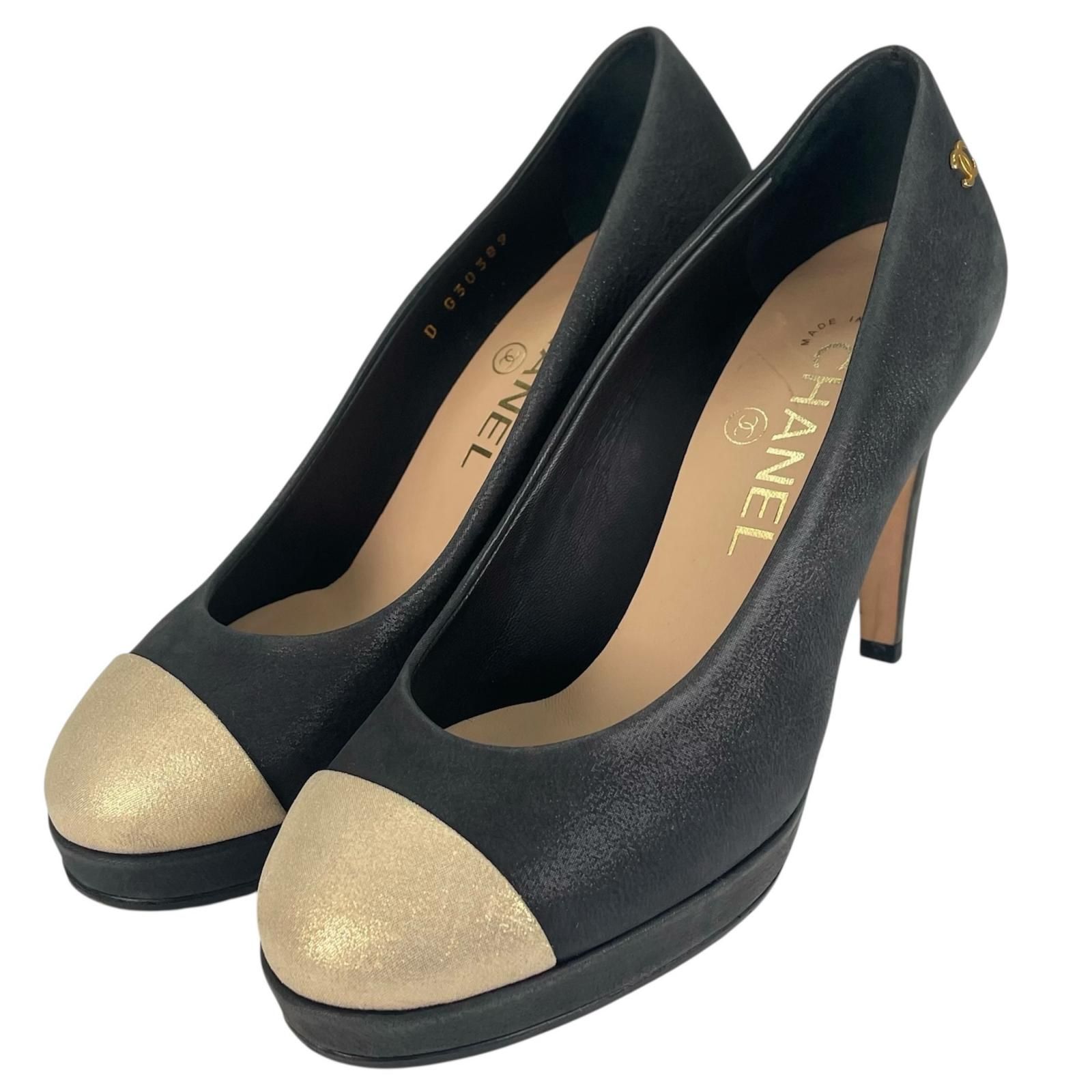 美品△CHANEL シャネル G30389 ココマーク ラウンドトゥ レザー