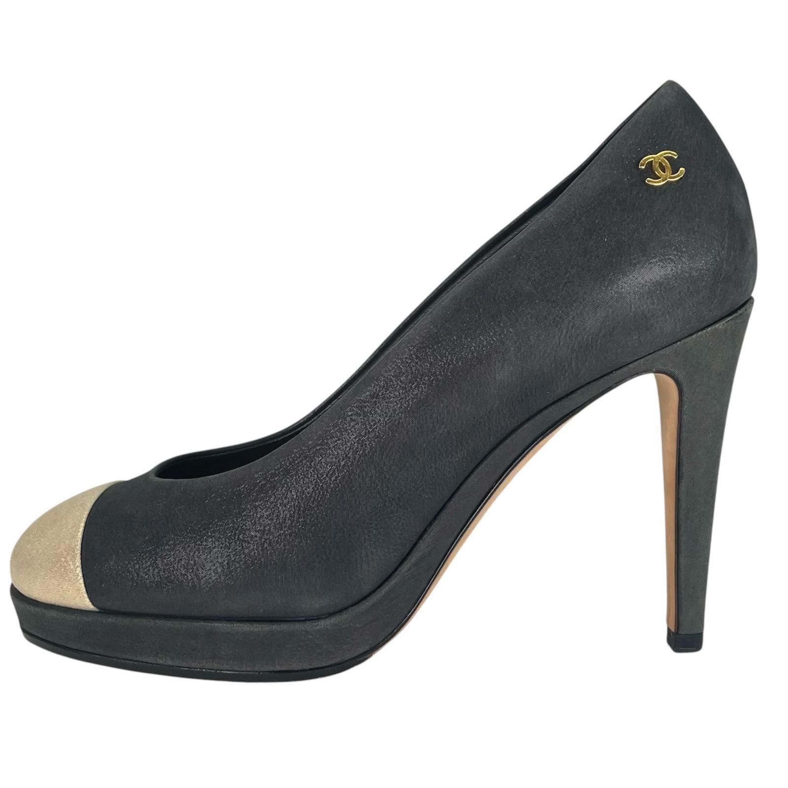 美品△CHANEL シャネル G30389 ココマーク ラウンドトゥ レザー