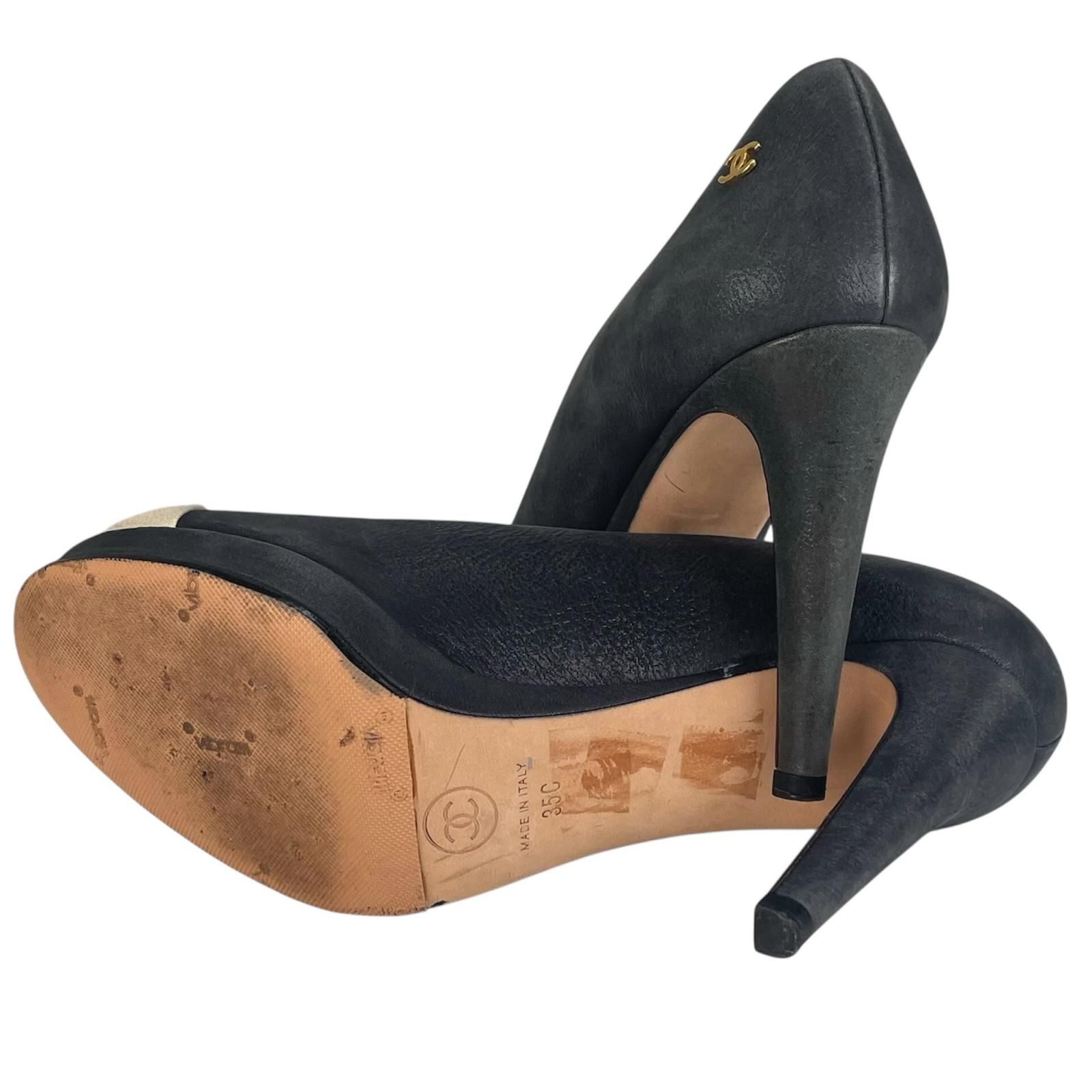 CHANEL ベージュ ブラック パンプス35C CHANEL シャネル パンプス 靴 レディース35ハーフ ベージュ ブラック