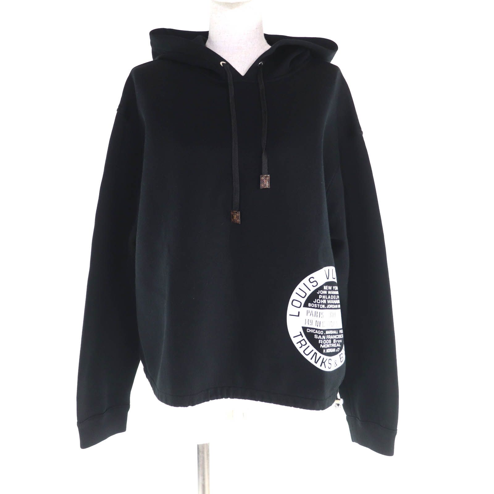 LOUIS VUITTON ルイヴィトン ロゴデザイン モノグラム トランクス-バッグ パーカー トップス ブラック XL イタリア製 レディース