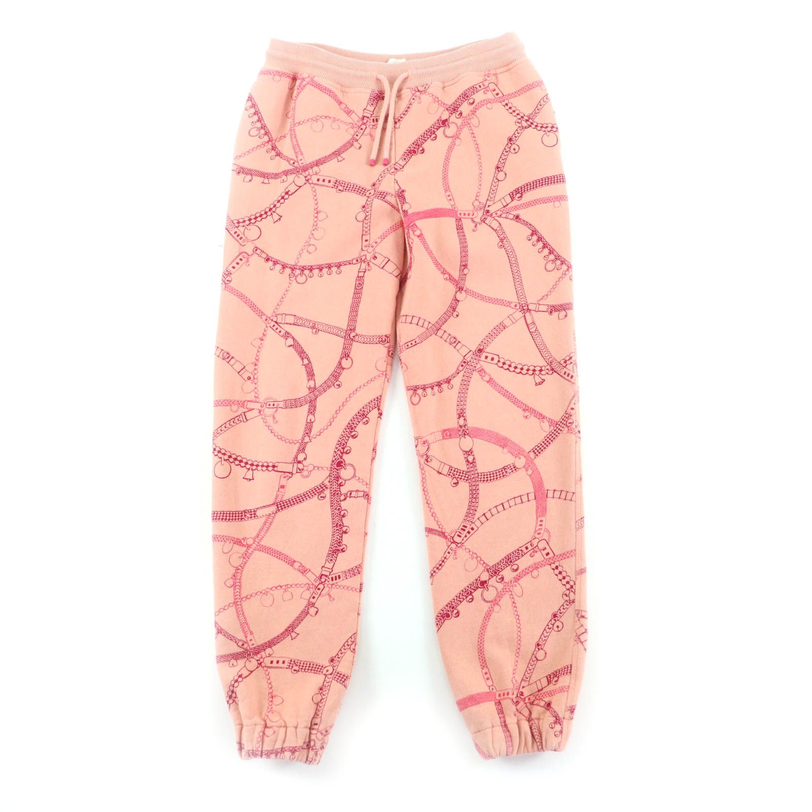 HERMES エルメス 22 AW Tresor de Medor キャメル混 総柄 スウェット パンツ ピンク 36 フランス製 レディース