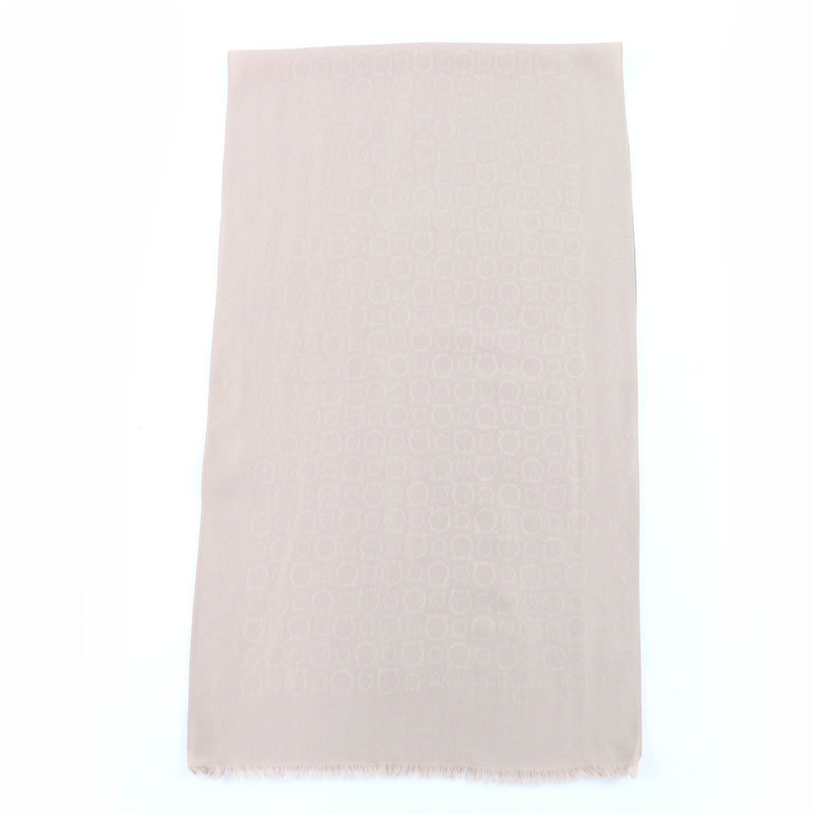 Salvatore Ferragamo サルヴァトーレフェラガモ ウール シルク ガンチーニ柄 フリンジ付 ショール ストール ベージュ き イタリア製 レディース