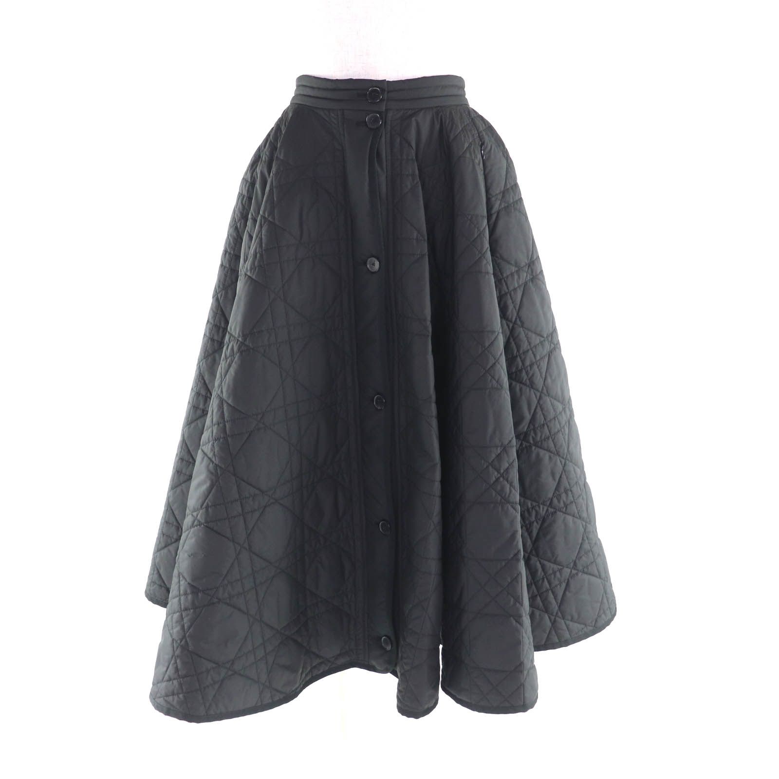 Christian Dior クリスチャンディオール マイクロカナージュ キルティング テク二カル ミディスカート ブラック 38 イタリア製 レディース