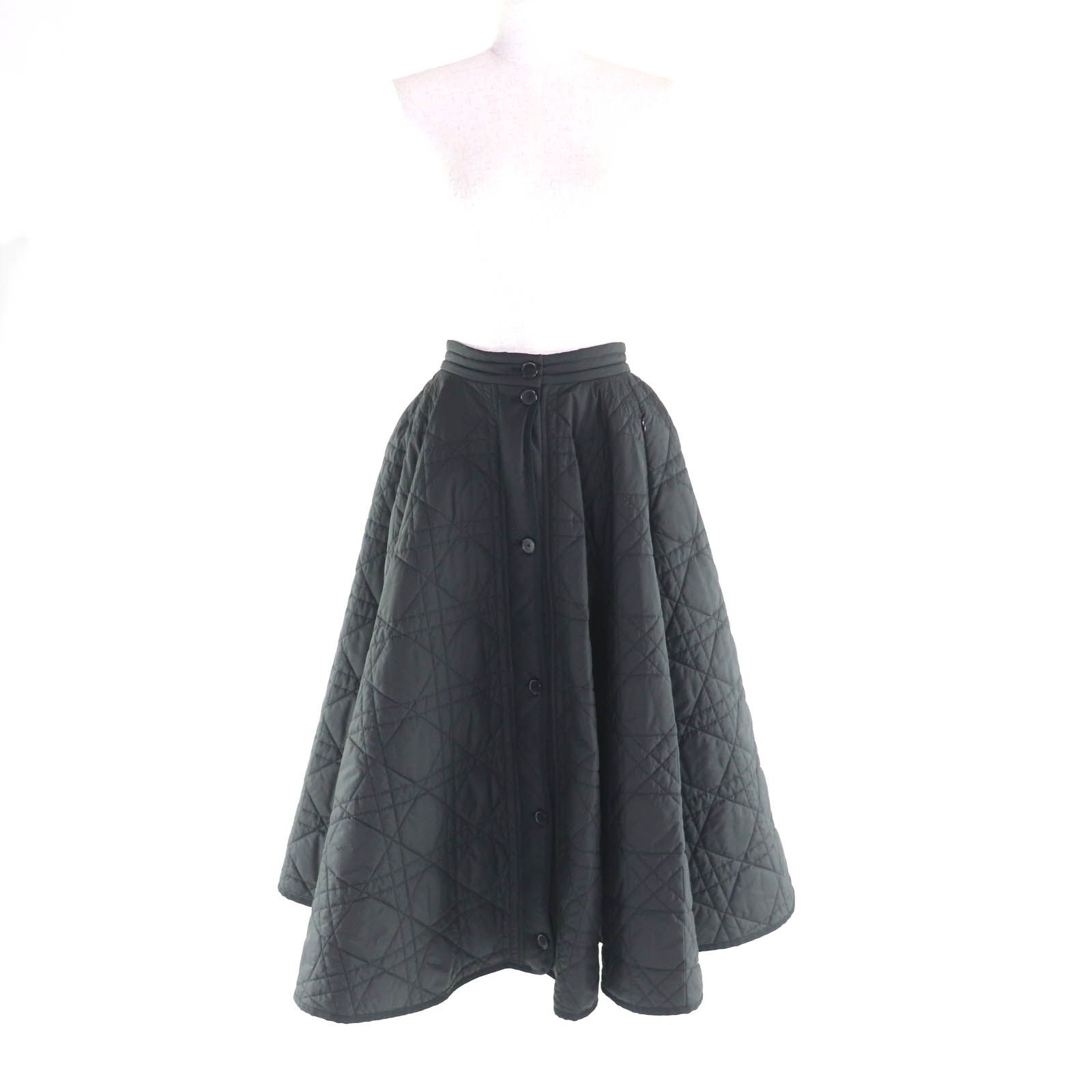 Christian Dior クリスチャンディオール マイクロカナージュ キルティング テク二カル ミディスカート ブラック 38 イタリア製 レディース