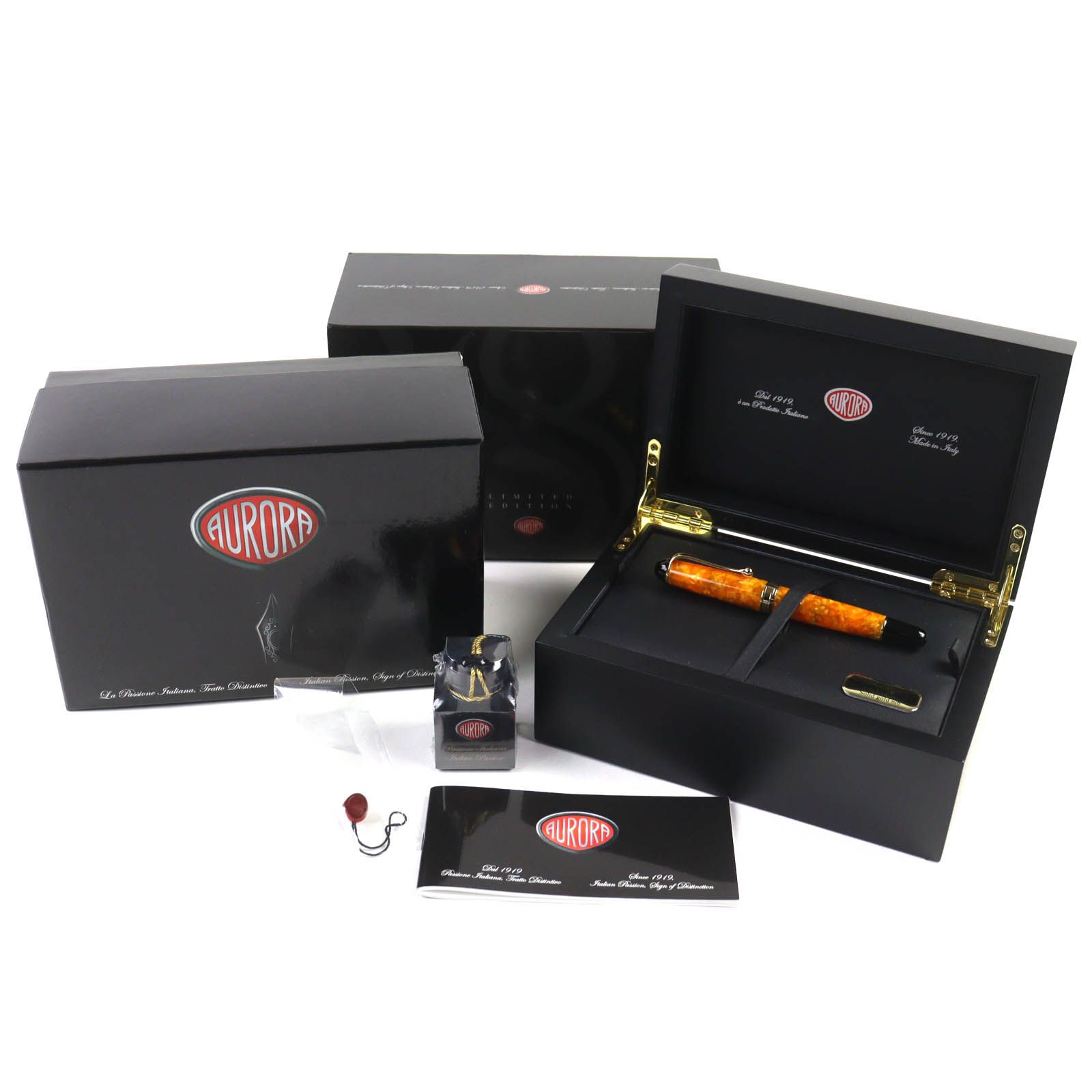 AURORA アウロラ リミテッドエディション 88 SOLE ソーレ 18 K EFニブ 世界394 888本 超 万年筆 イエローマーブル ブラック 箱 ケース付き イタリア製 メンズ