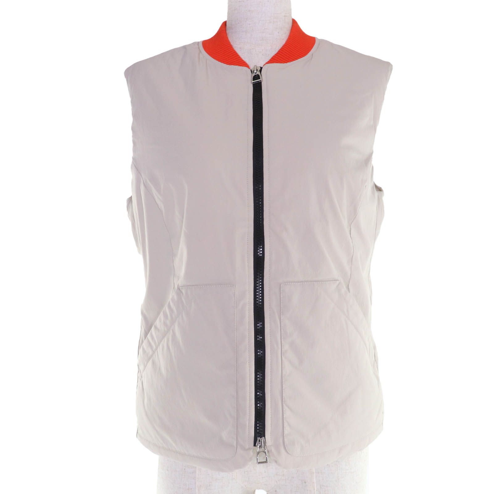 HERMES エルメス セリエ 中綿入り ZIP UP パテッドベスト ベージュ オレンジ M フランス製 レディース