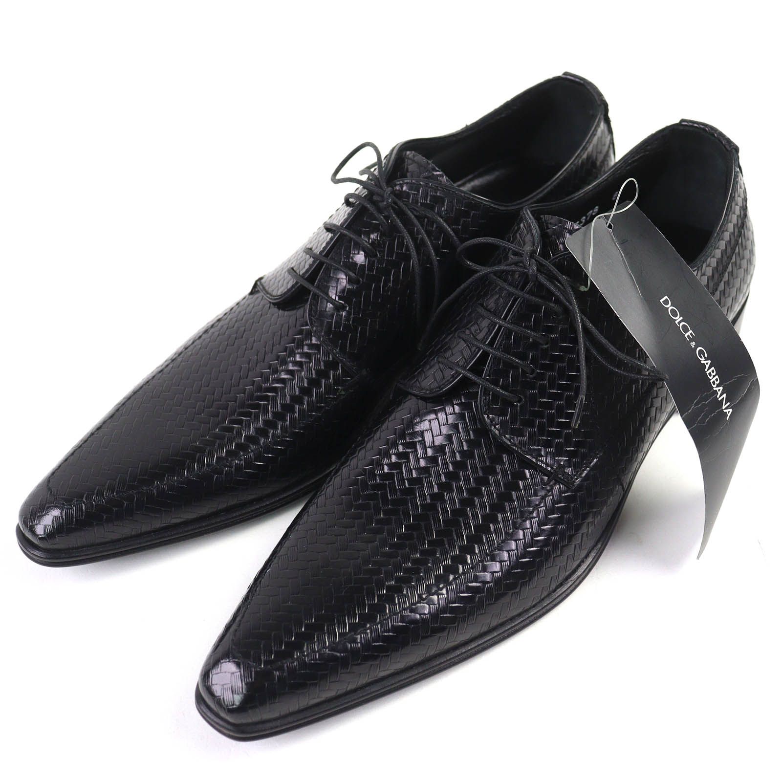DOLCE-GABBANA ドルチェ＆ガッバーナ 型押し ビジネスシューズ レザーシューズ ブラック 6 保存袋付き イタリア製 メンズ