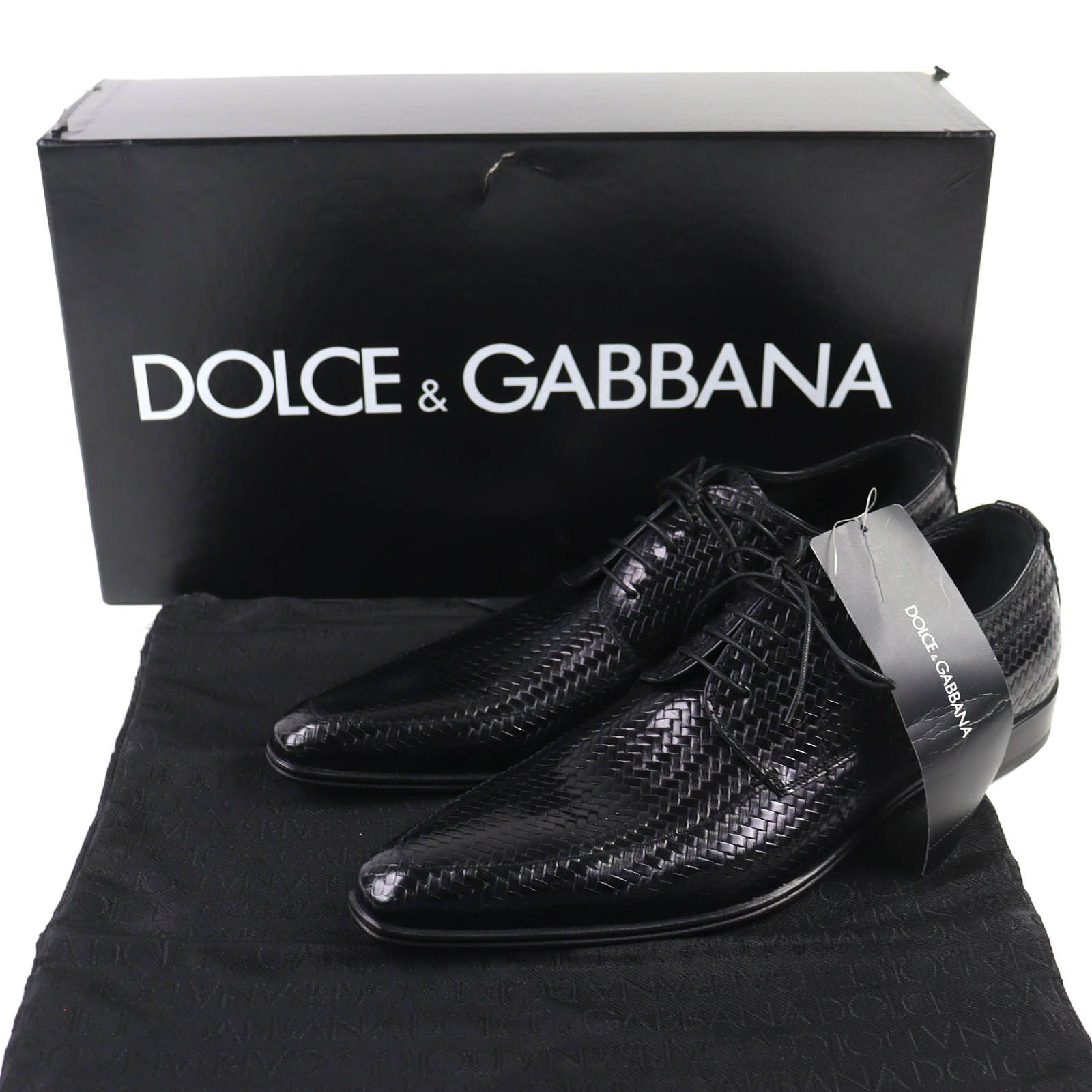 DOLCE-GABBANA ドルチェ＆ガッバーナ 型押し ビジネスシューズ レザーシューズ ブラック 6 保存袋付き イタリア製 メンズ