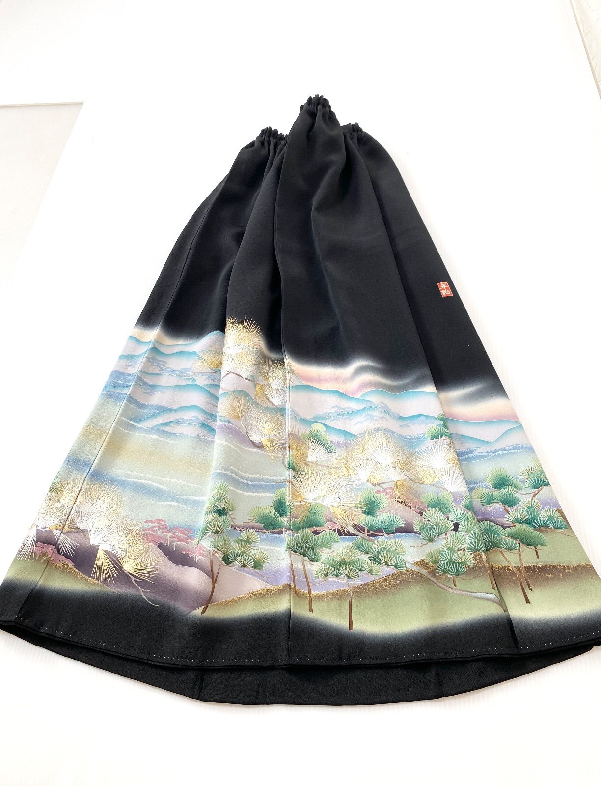 セレブ着物スカートフリーサイズ1点物黒留袖着物リメイクウエストゴムロングスカートフリーサイズ