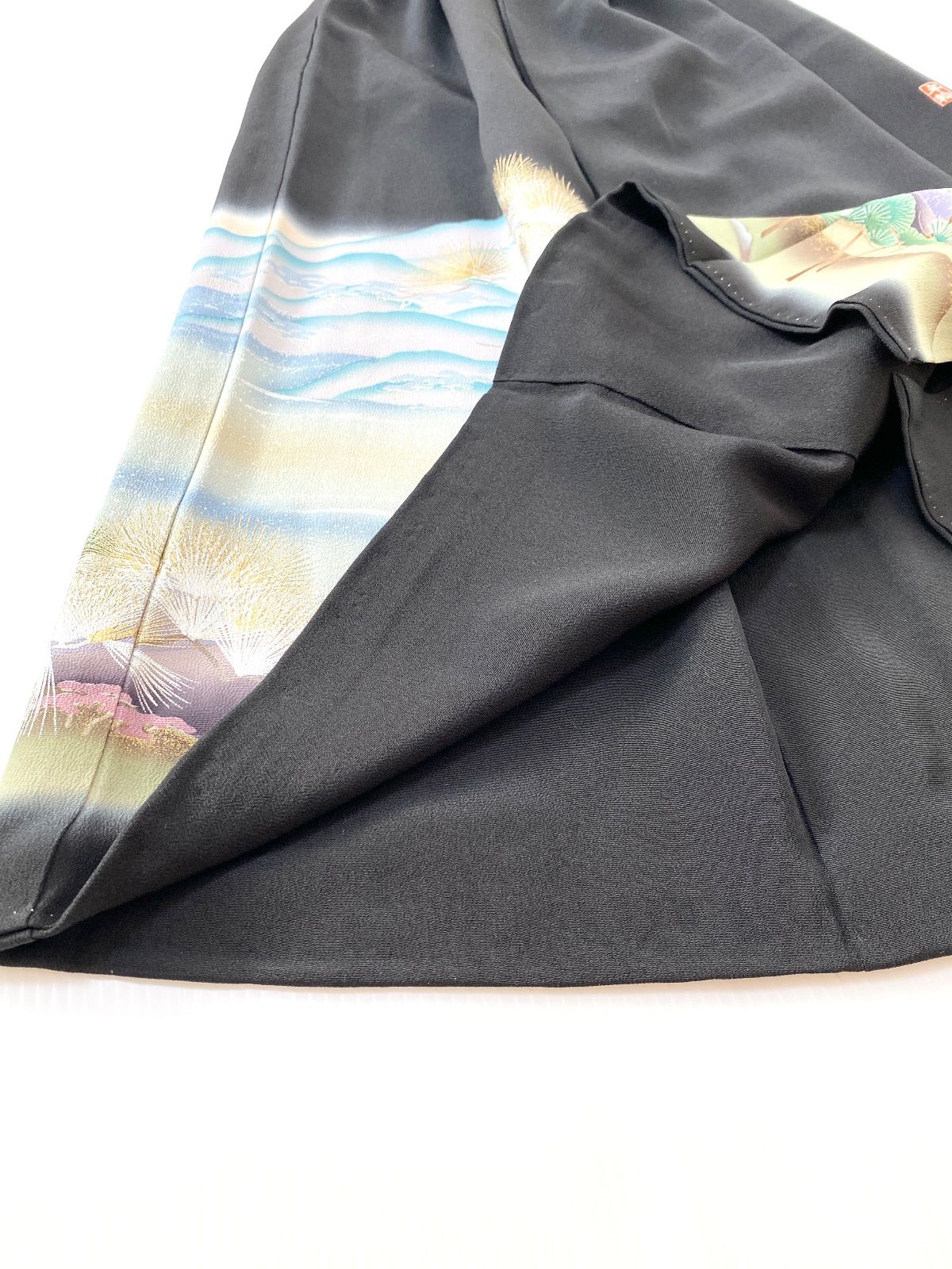 セレブ着物スカートフリーサイズ1点物黒留袖着物リメイクウエストゴムロングスカートフリーサイズ みハンドメイドNO.6025