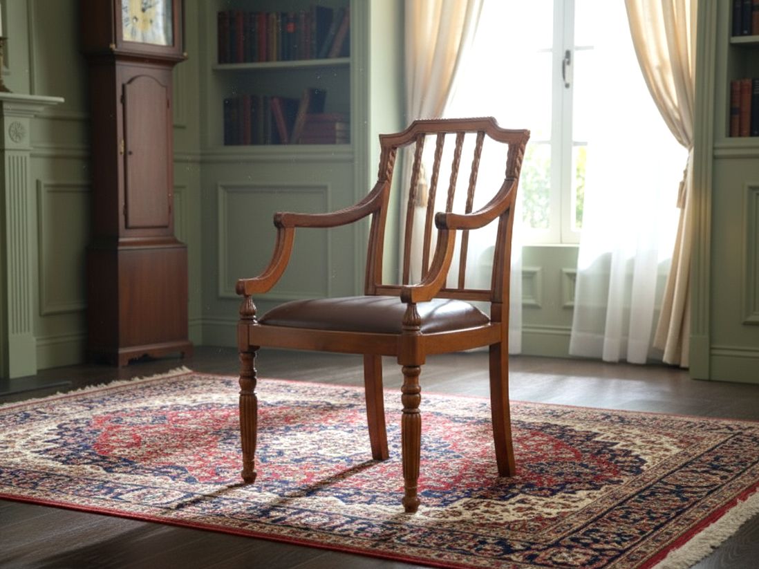 本革張り替え済 アンティークスタイル アームチェア 肘掛け椅子 クラシック 木製 在庫No.i-00044