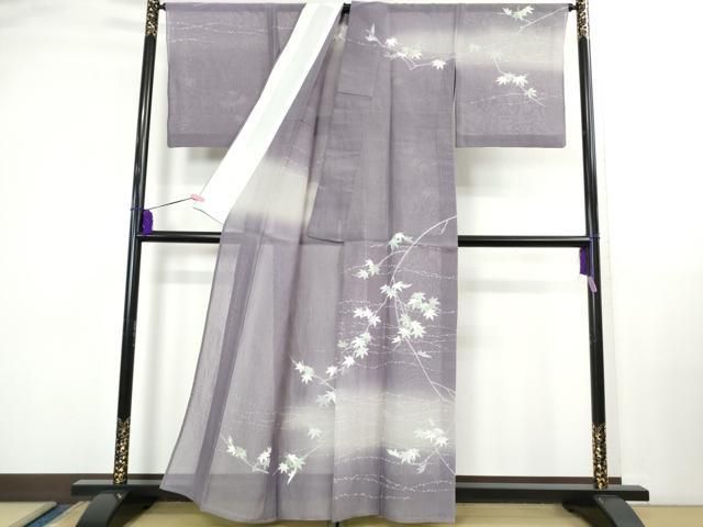 上 夏物 創業460年 千總 訪問着 紗紬 楓 暈し染め 紫苑色地 銀彩 kh 6