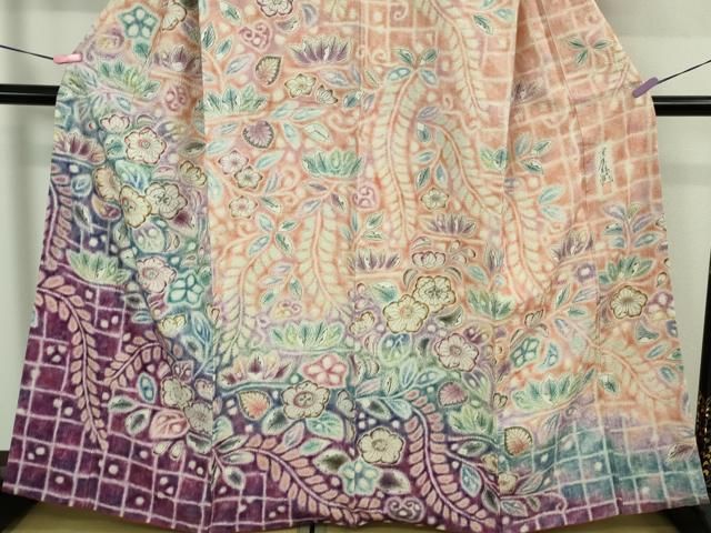  上 十七代京屋林蔵 本場結城紬地 訪問着 辻が花 暈し染め kh 6 訪問着 付け下げ 着物