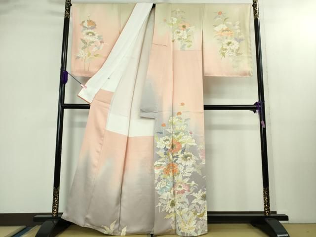 上 創業460年 千總 訪問着 刺繍 草花文 虹色地 暈し染め 金糸 大丸扱い kh 6