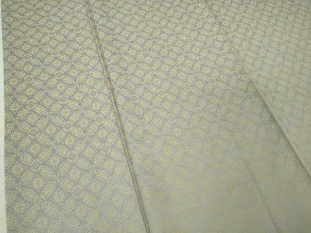  上 創業280年 誉田屋源兵衛 お召 花菱 牡丹鼠色 反端付き kh 6 紬 着物