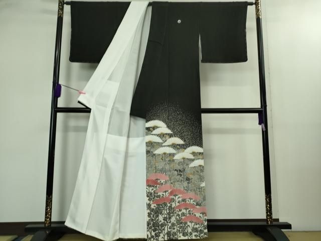 上 人間国宝 森口華弘 蒔糊友禅 蒔糊散らし 黒留袖 刺繍 横菊 金糸 三越扱い kh 6