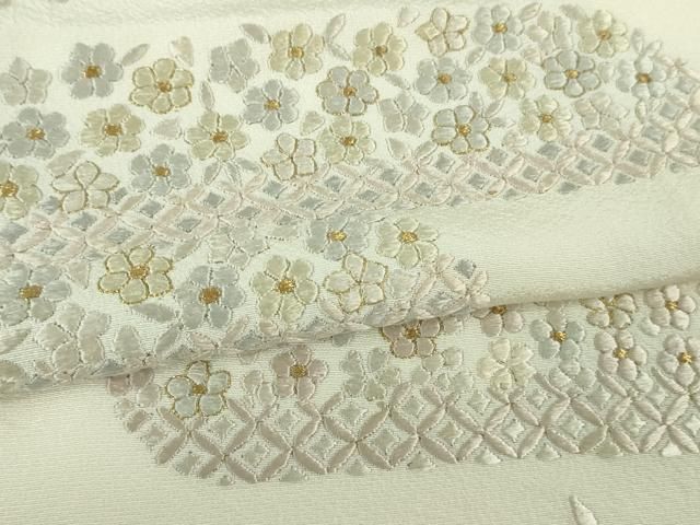  上 訪問着 総刺繍 霞花文 象牙色地 金糸 kh 6 訪問着 付け下げ 着物