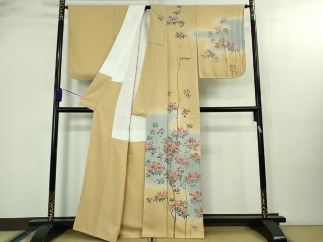 上 十日町 加賀草木友禅の第一人者 田村哲彦 訪問着 つつじ 丁子色地 kh 6