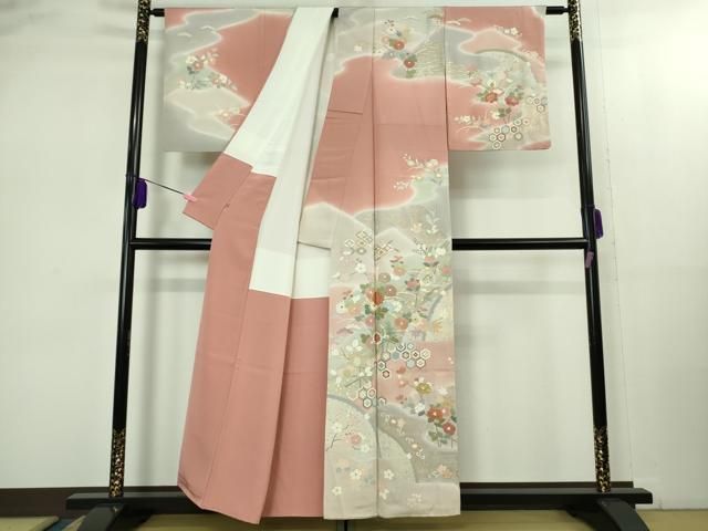 上 創業460年 千總 訪問着 吉祥花文 薄紅色地 暈し染め 扱い kh 6