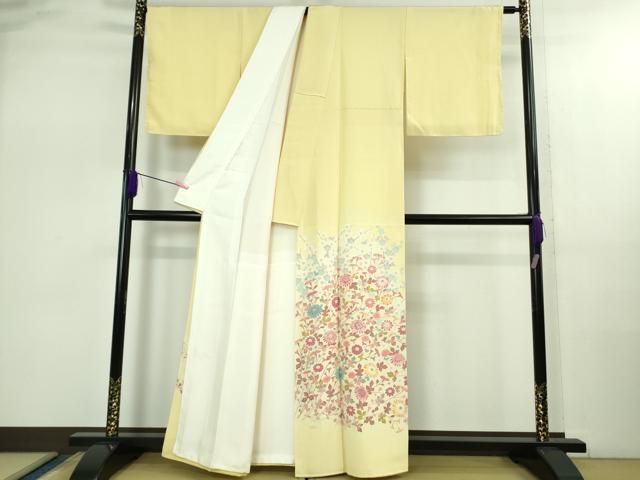 上 本加賀友禅作家 押田正義 色留袖 枝菊 淡黄色地 暈し染め kh 6