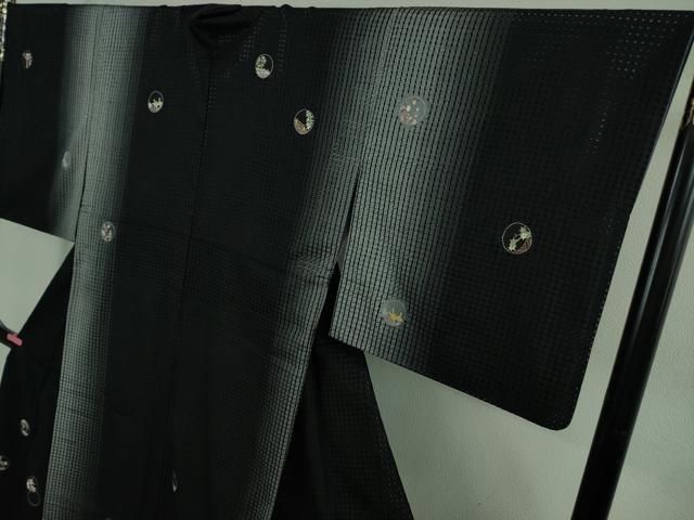  上 中国三大刺繍 スワトウ刺繍 汕頭刺繍 訪問着 紬地 総刺繍 刺し子 草花丸文 暈し染め 黒地 kh 6 訪問着 付け下げ 着物